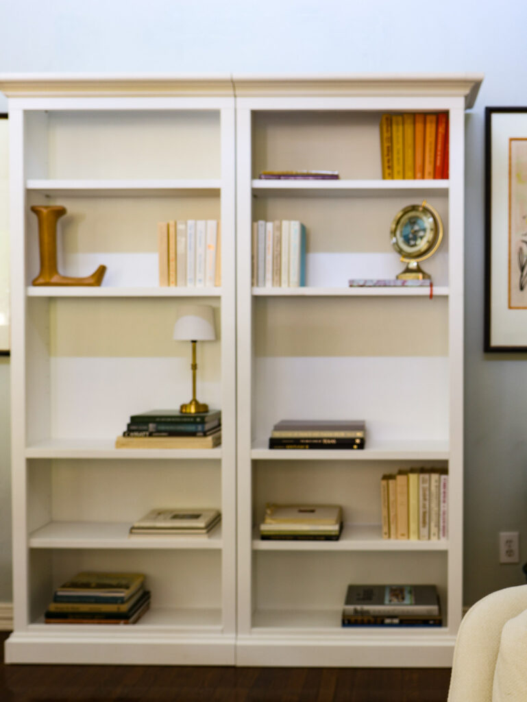 bookcase with summer items removed