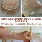 DIY fall decoupage charger with leaf design graphic