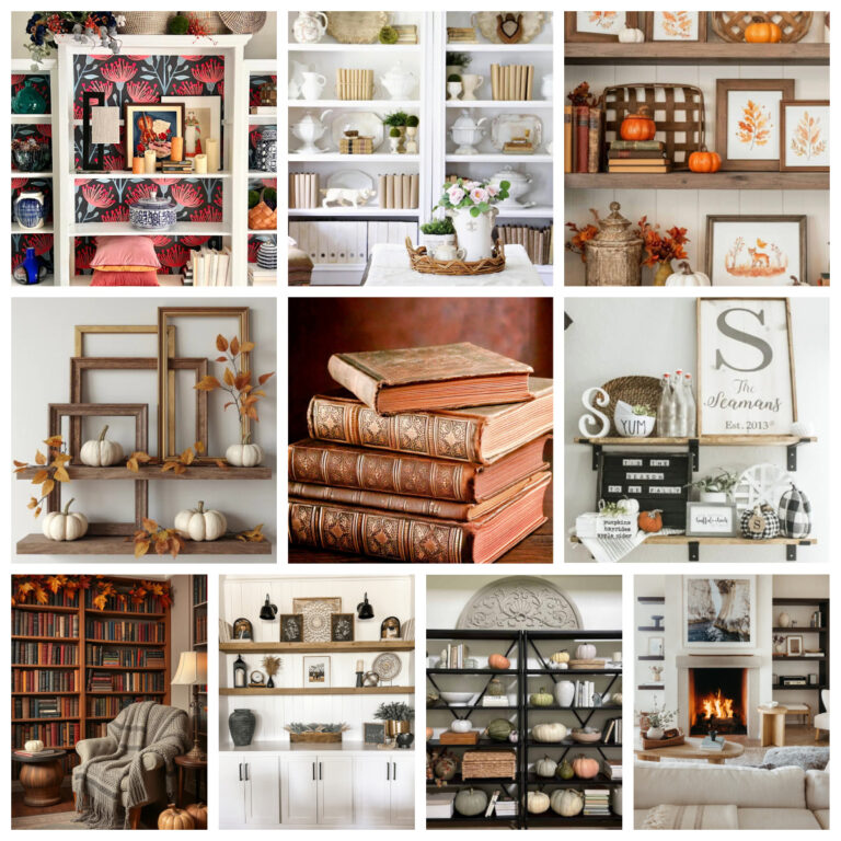 fall bookshelves collage