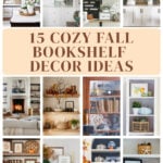 decorated bookshelves with fall decorative accessories