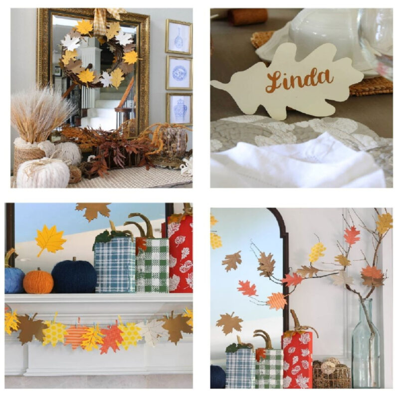 collage of 4 fall leaf DIY projects