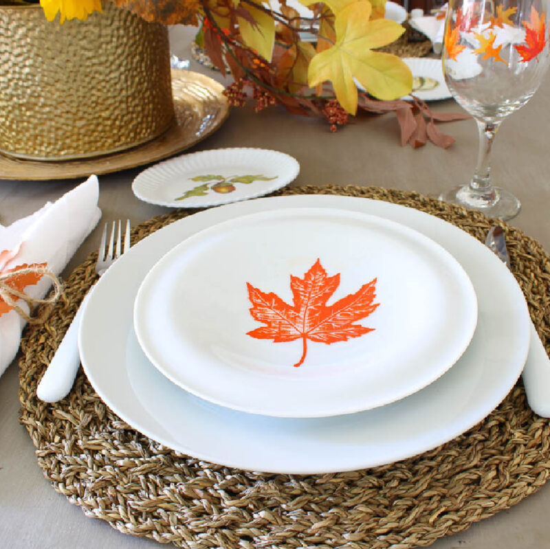orange stencil on white bowl