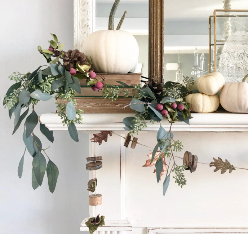 small wood slice and walnut garland