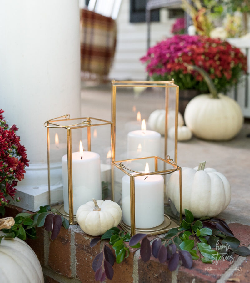 fall front porch gold lanterns