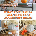 fall tray with pumpkins and vintage finds in tray