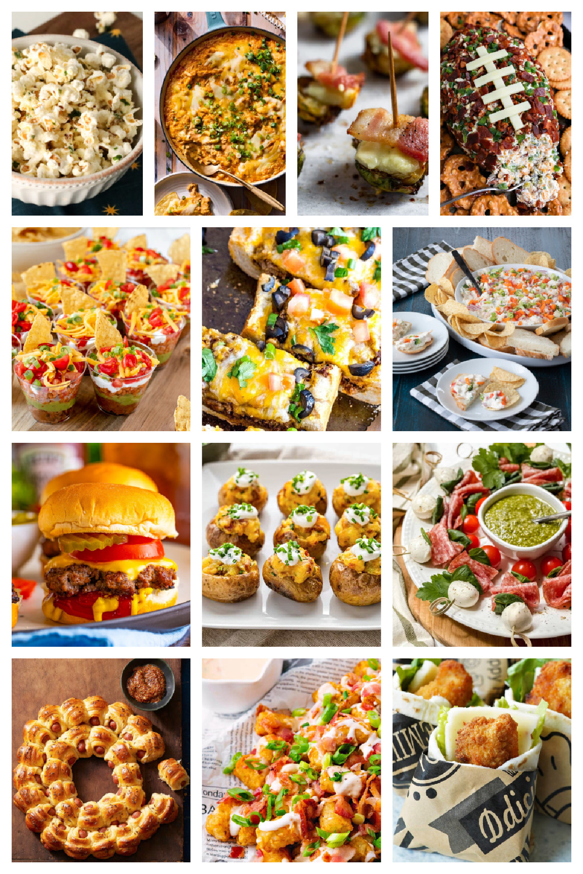 collage of football party appetizers