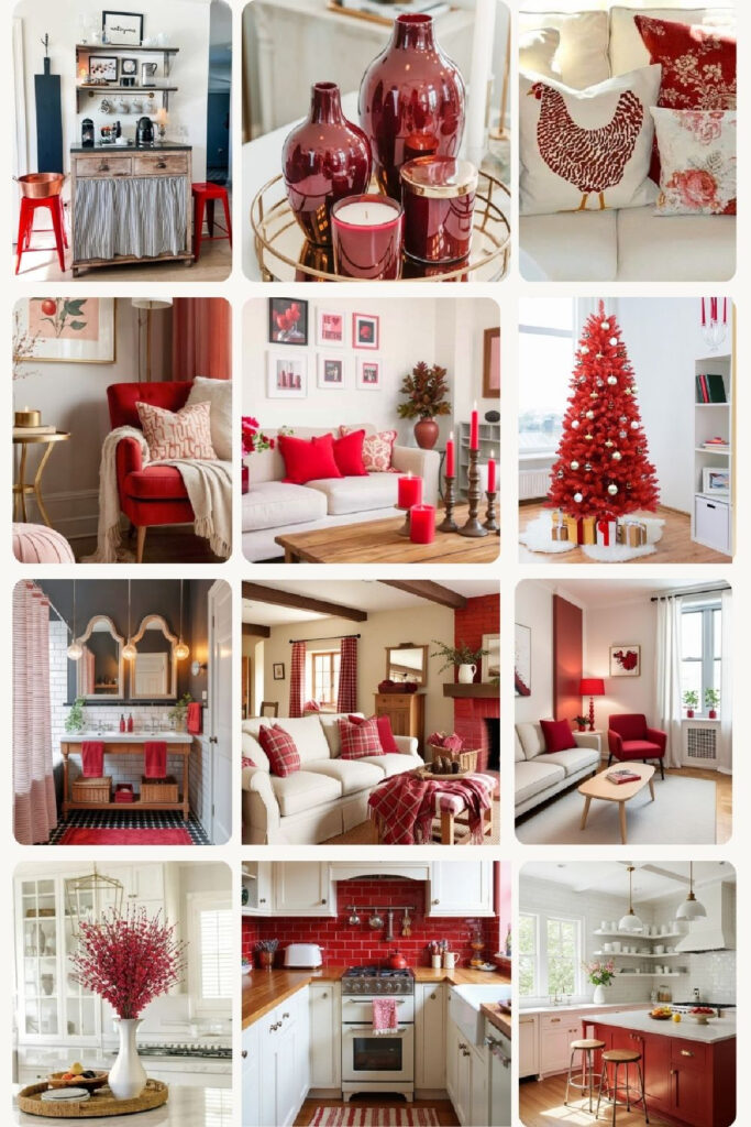 collage of cherry red decor ideas
