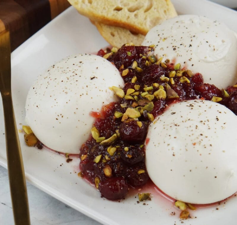 burrata cranberries and pistachio appetizer