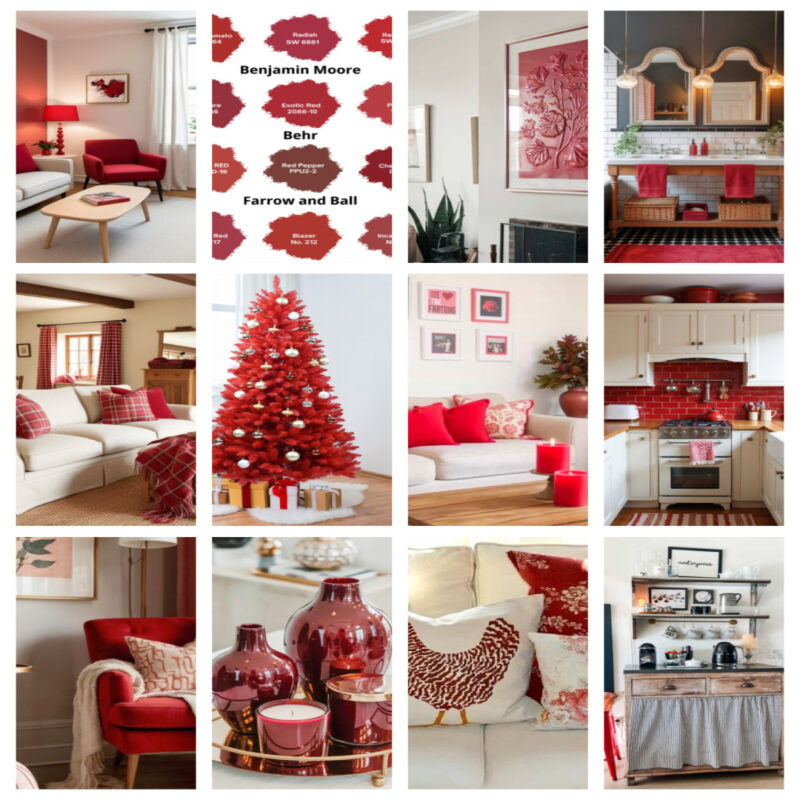collage of cherry red decor ideas
