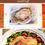 picture of roasted turkey and turkey in brine in cooler