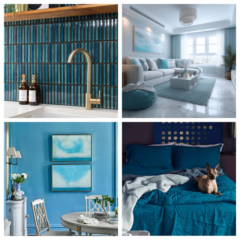 collage of 4 cool blue color trends