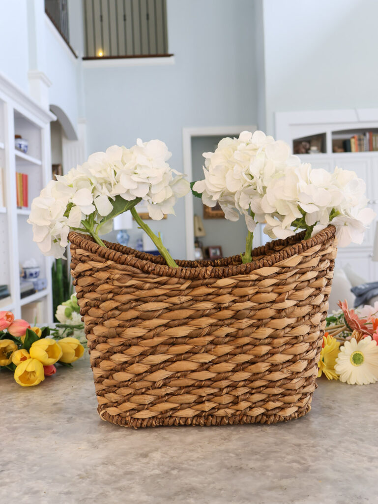white faux hydrangeas