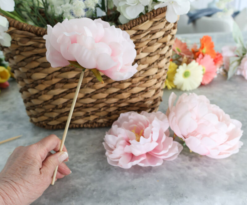 wooden skewer as a flower stem