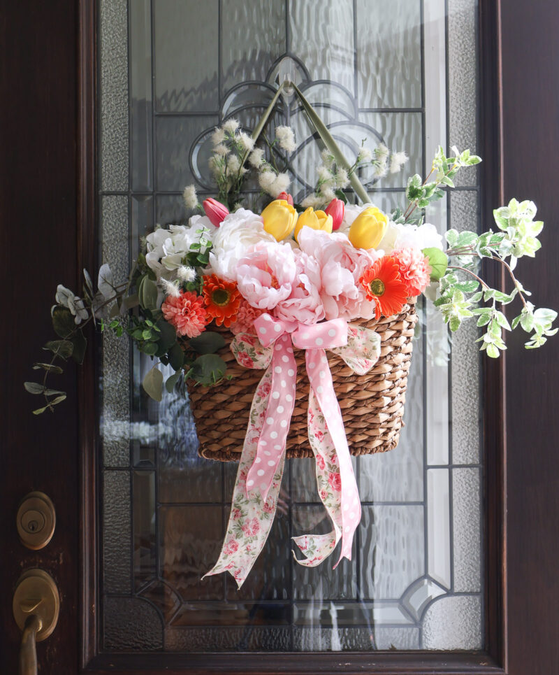 stunning front door flower basket with faux flowers