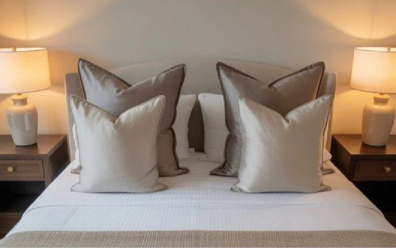 decorative pillows on bed