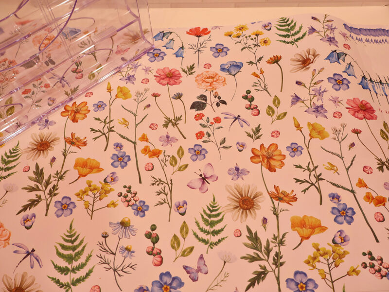 wildflower and leaf pattern on drawer liner paper