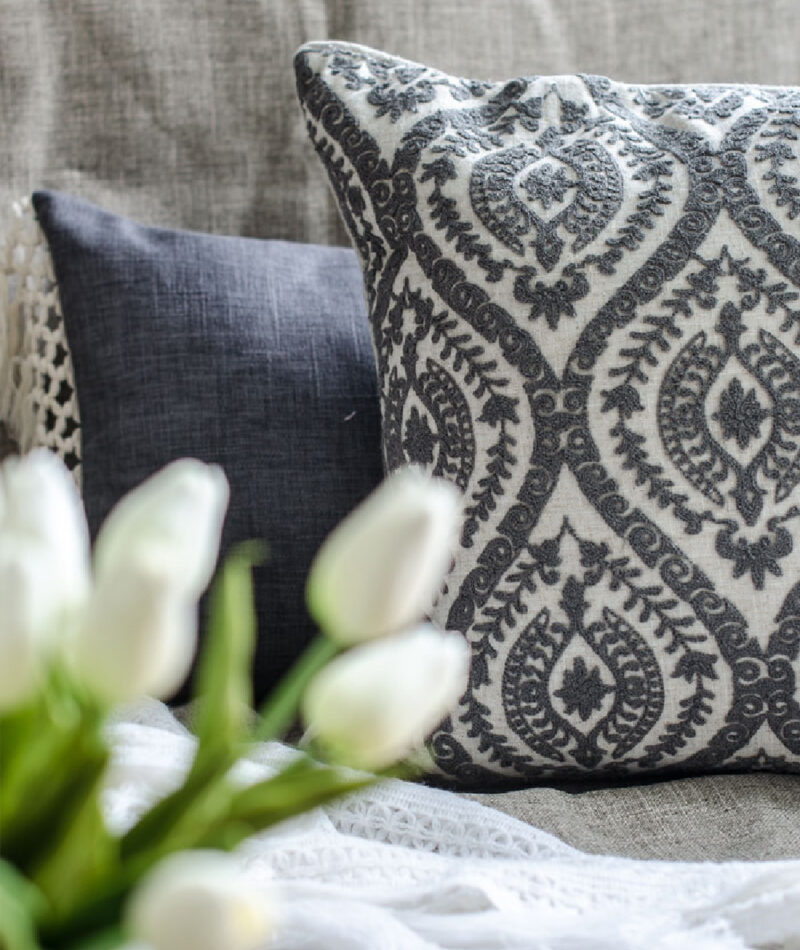 decorative pillows on a sofa