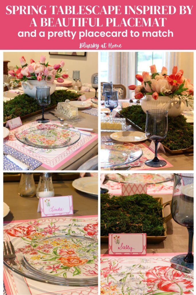 spring garden tablescape with flower placemat graphic