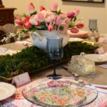 spring garden tablescape with flower placemat graphic
