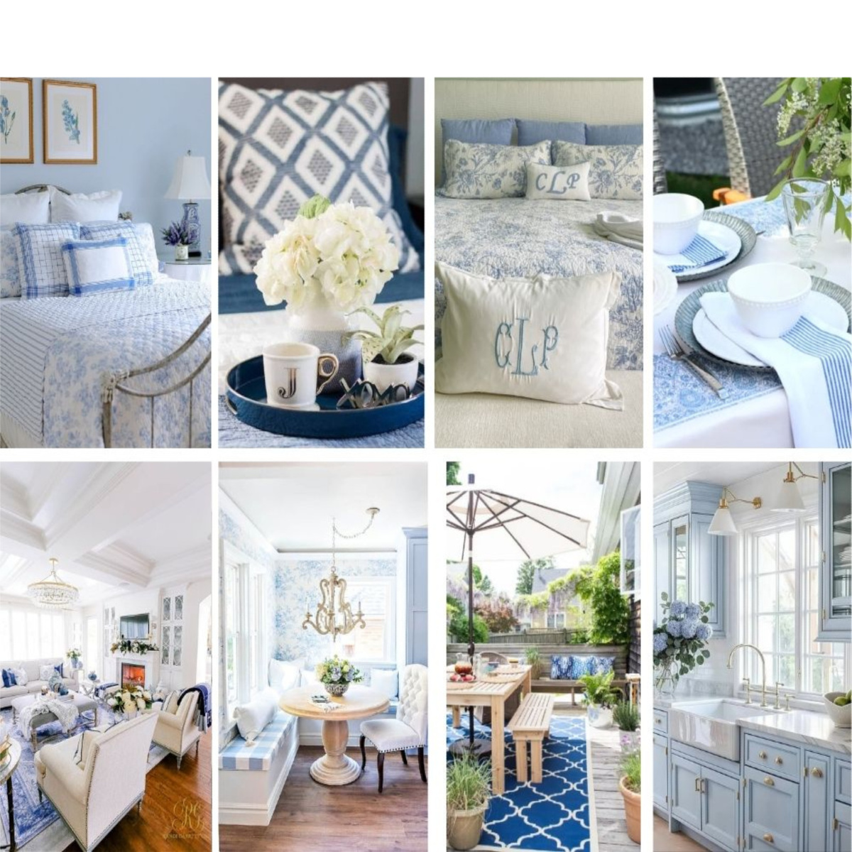 collage of blue home design images