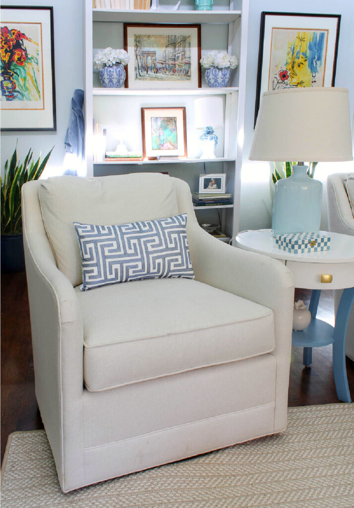 finished blue and white DIY pillow