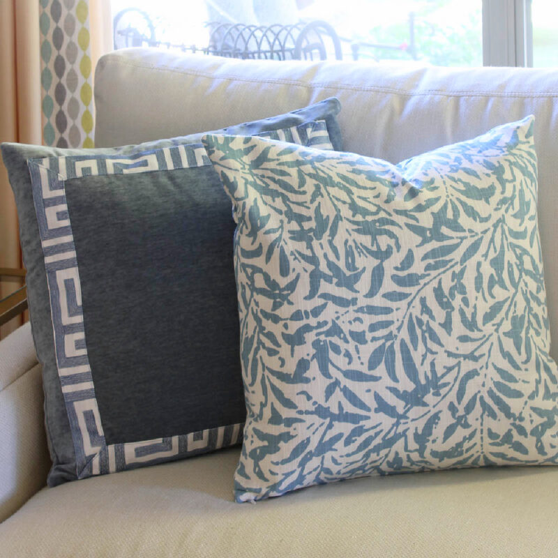 finished blue and white DIY pillow