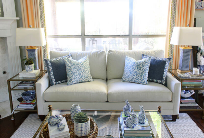 DIY decorative pillows on sofa