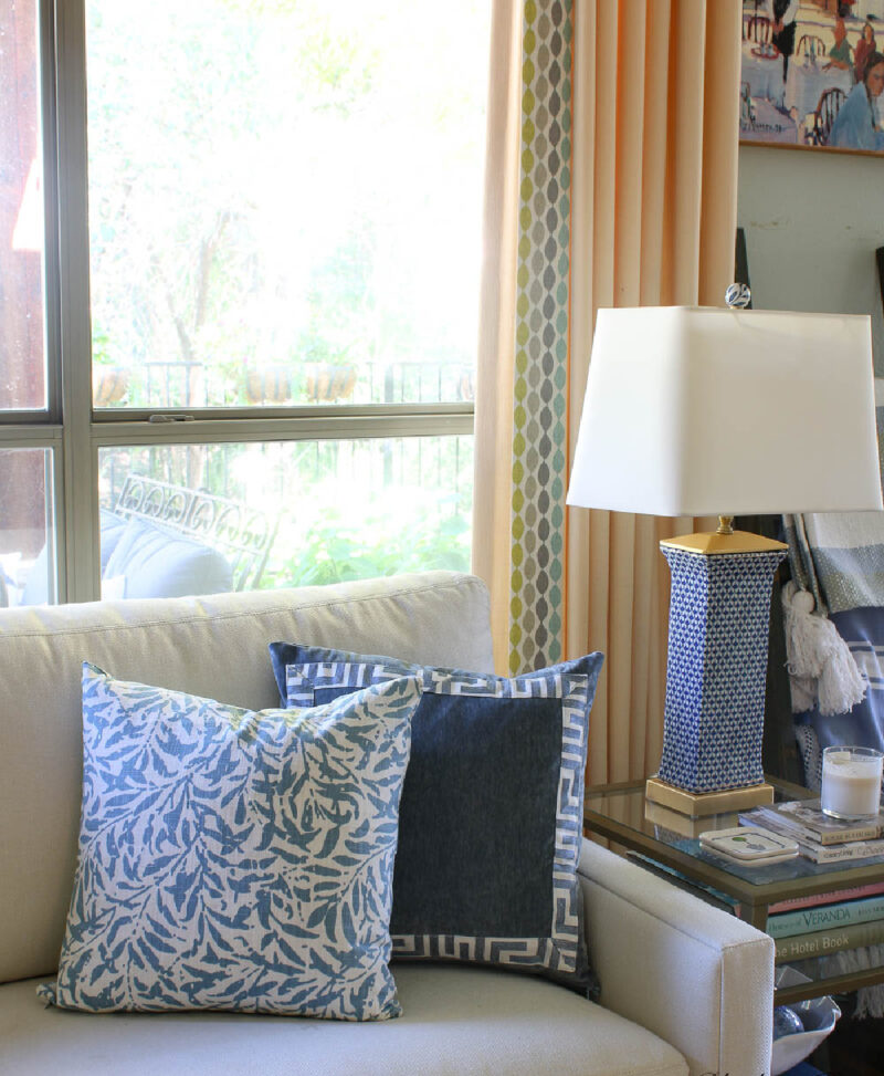 DIY decorative pillows on sofa