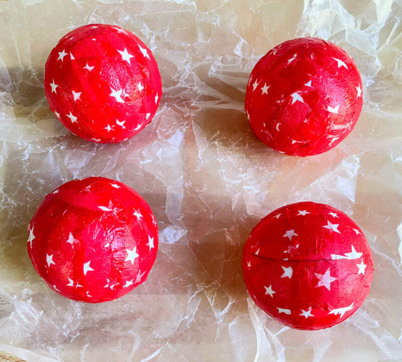 white stars on red backgournd styrofoam balls