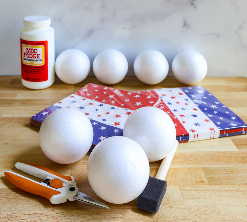 supplies for red star decoupage balls