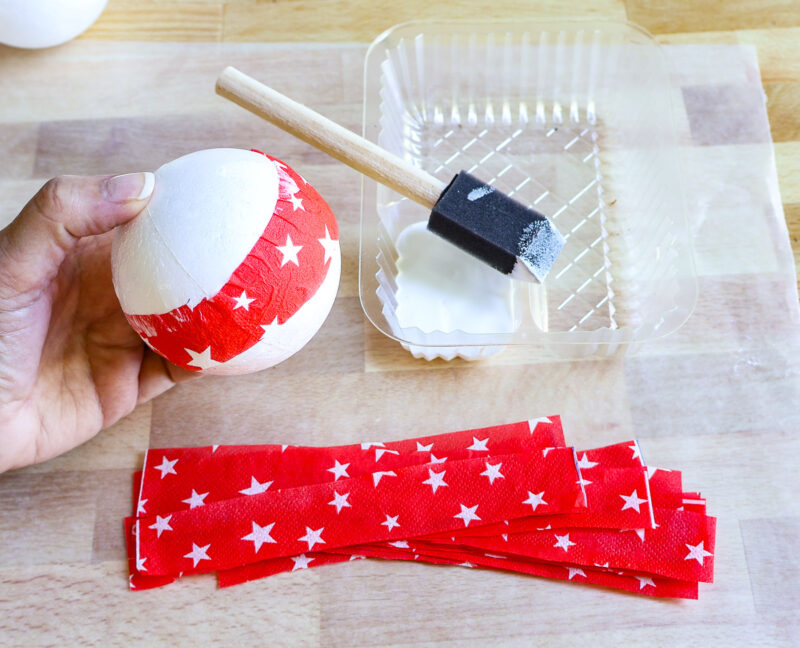 strips glued to styrofoam ball