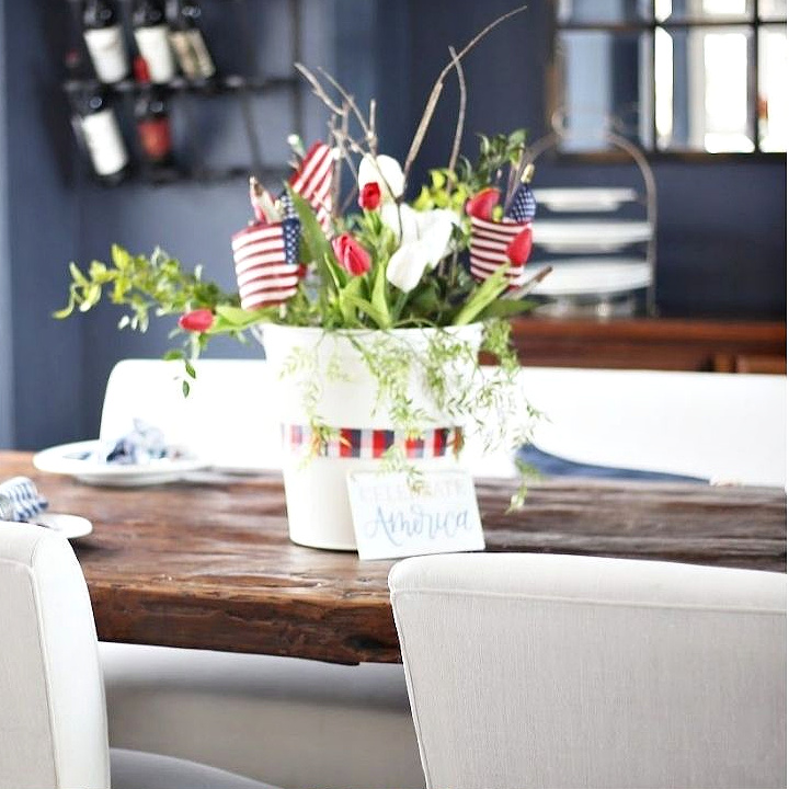 red, white and blue tablescape