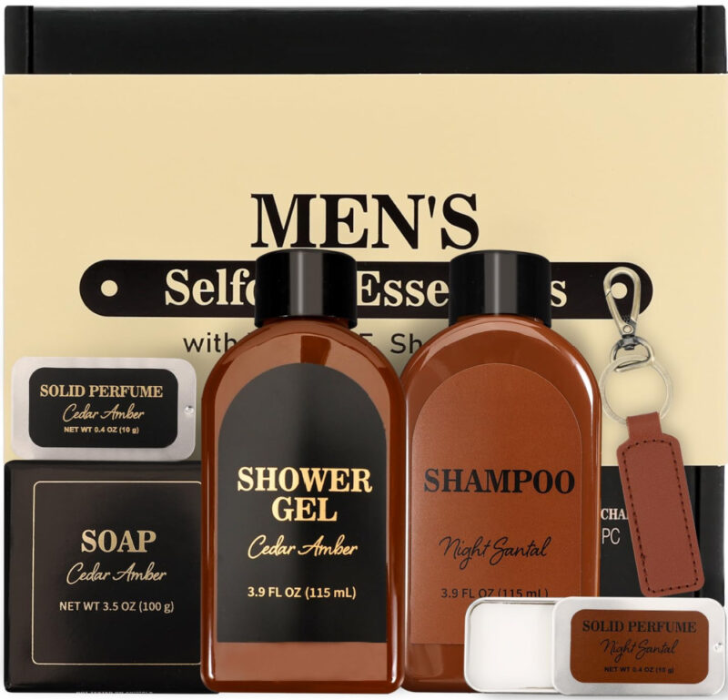 collection of travel size toiletry items for men