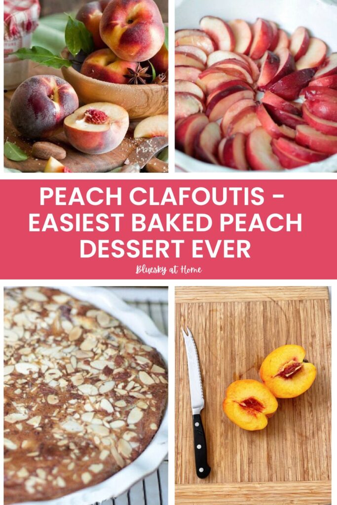 collage of peach clafoutis dessert