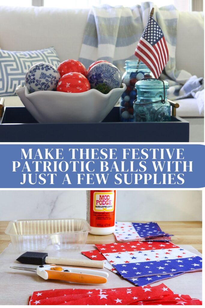 red star decoupage ball 4th of July project
