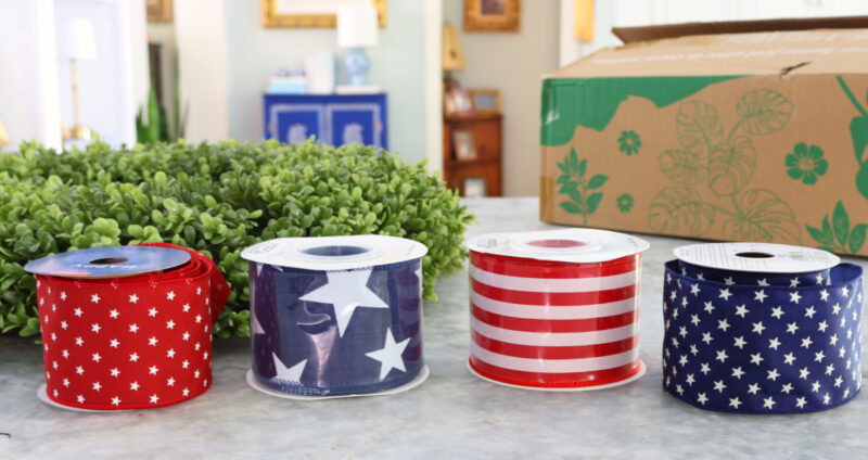 red, white, and blue ribbon for wreath