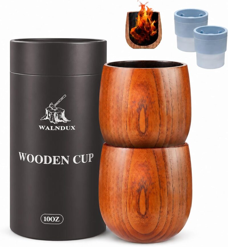two wood glasses for whiskey