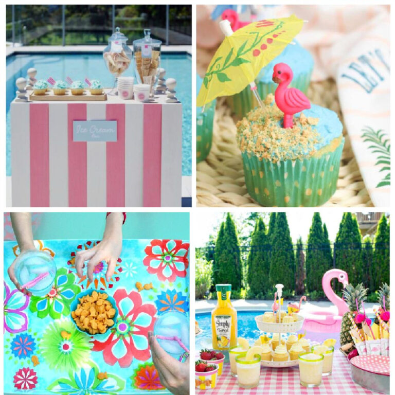 collage of four pool party ideas