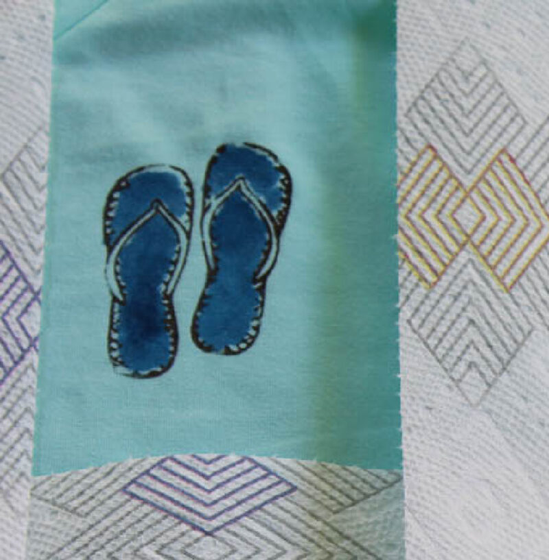 flip flop stencils with blue watercolor on t-shirt
