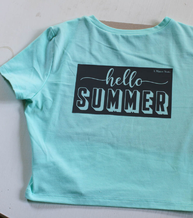 hello summer stencil on back of t-shirt