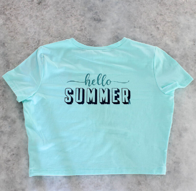 hello summer stencil on back of t-shirt