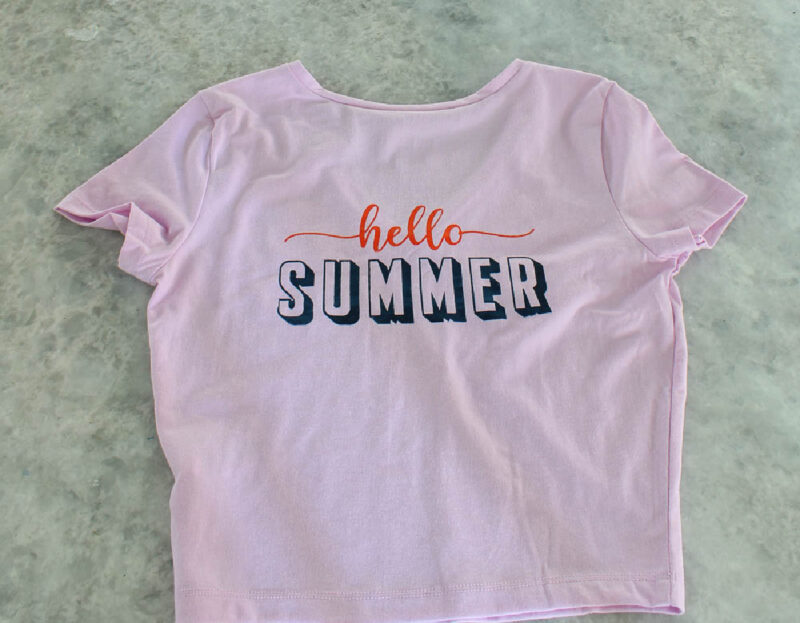 hello summer stencil on back of t-shirt