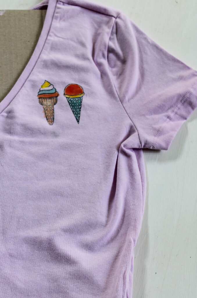 ice cream cone stenciled on front of t-shirt