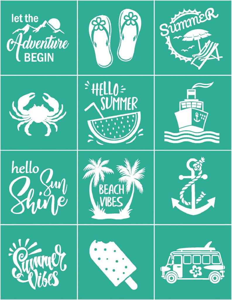 collection of cute summer stencil designs