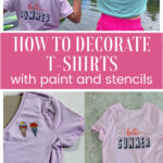 collage of images showing DIY stenciled t-shirts