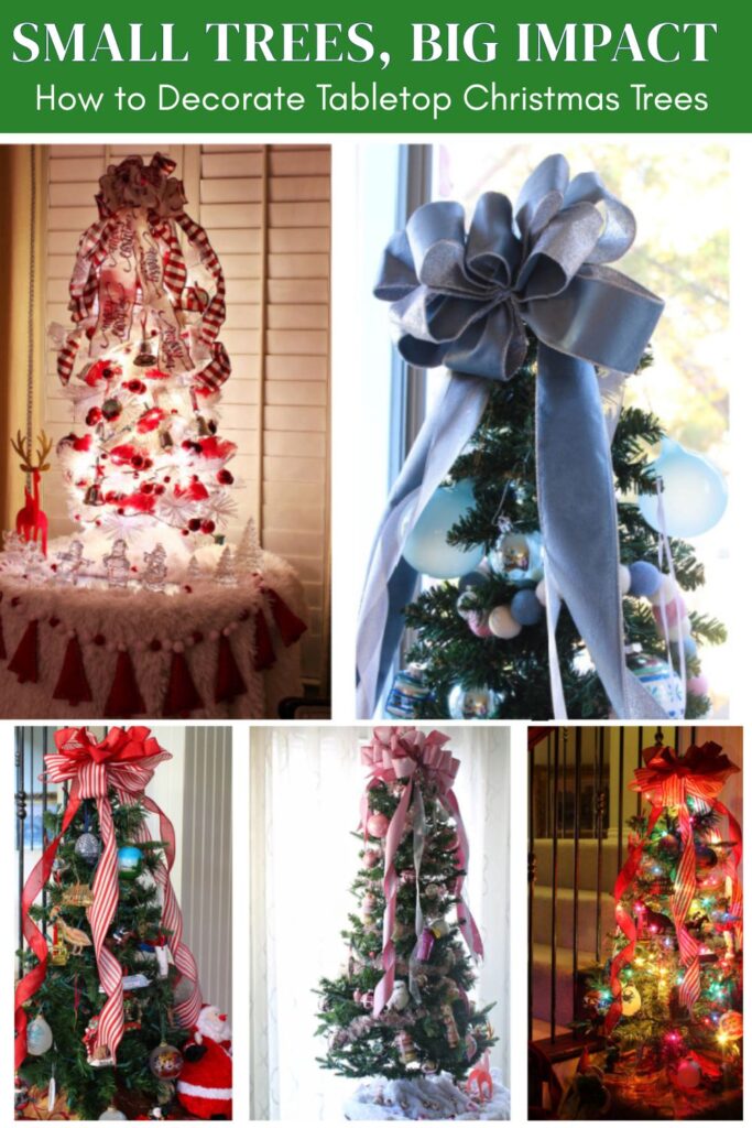 collage of tabletop Christmas trees