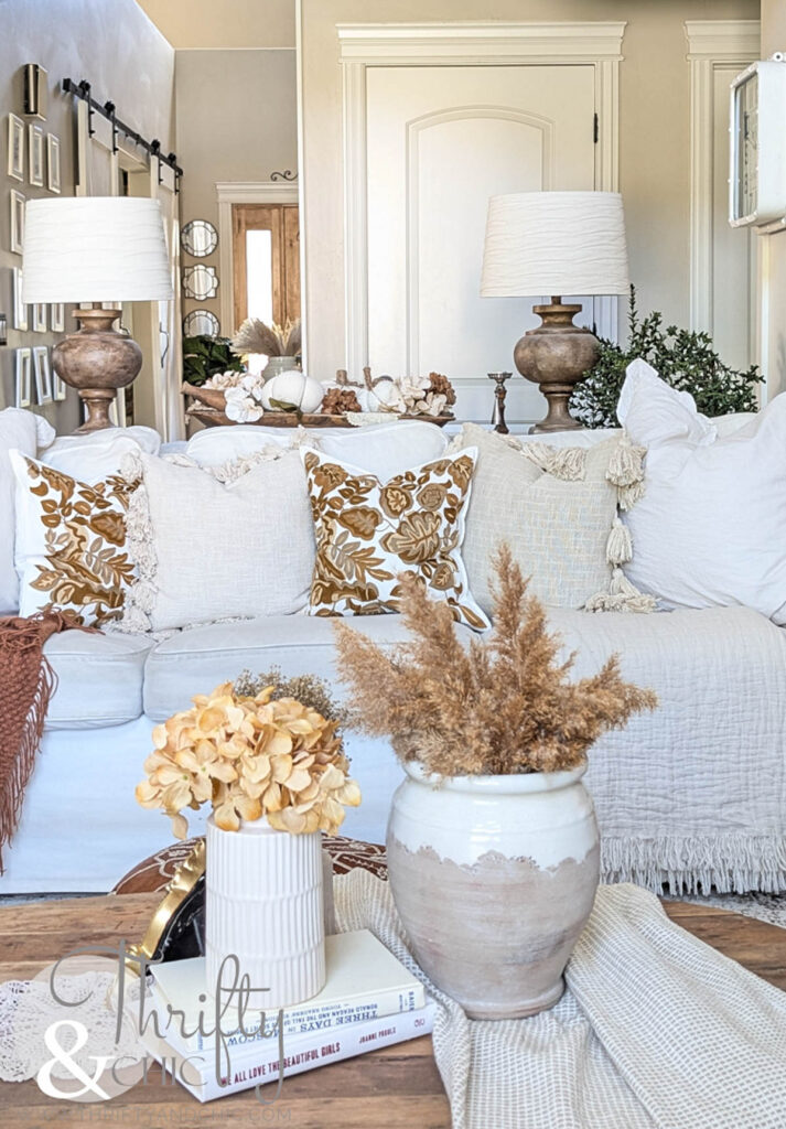 white living room with fall accessories