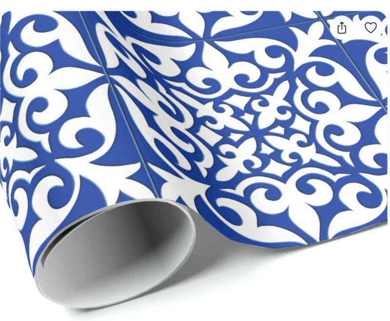bright blue graphic wrapping paper