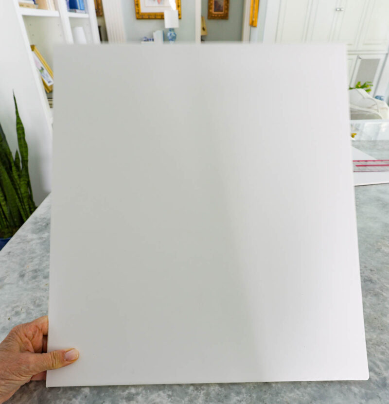 cut foam board for bottom of decorative acrylic tray