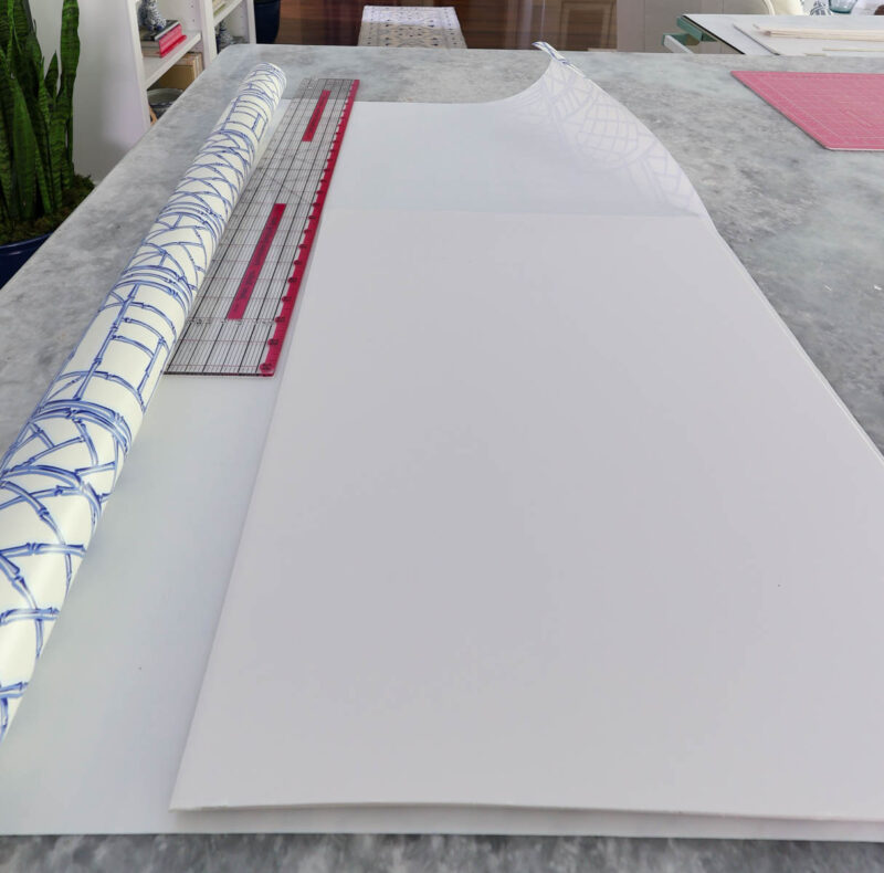 foam board and blue wrapping paper